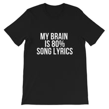 Load image into Gallery viewer, My Brain is 80% Song Lyrics, Music T-Shirt, Music Meme Shirt, Short-Sleeve Unisex T-Shirt